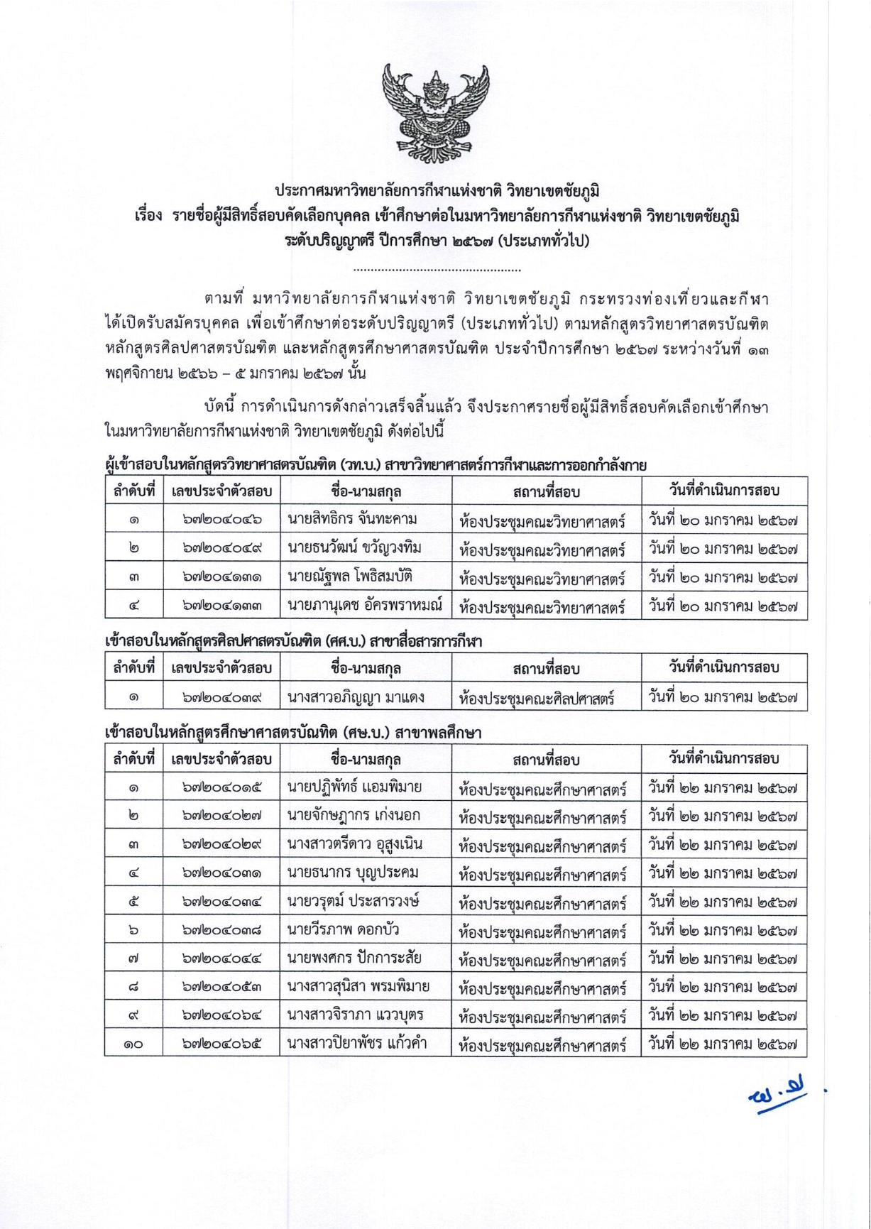 announcement eligible exam generate67 002