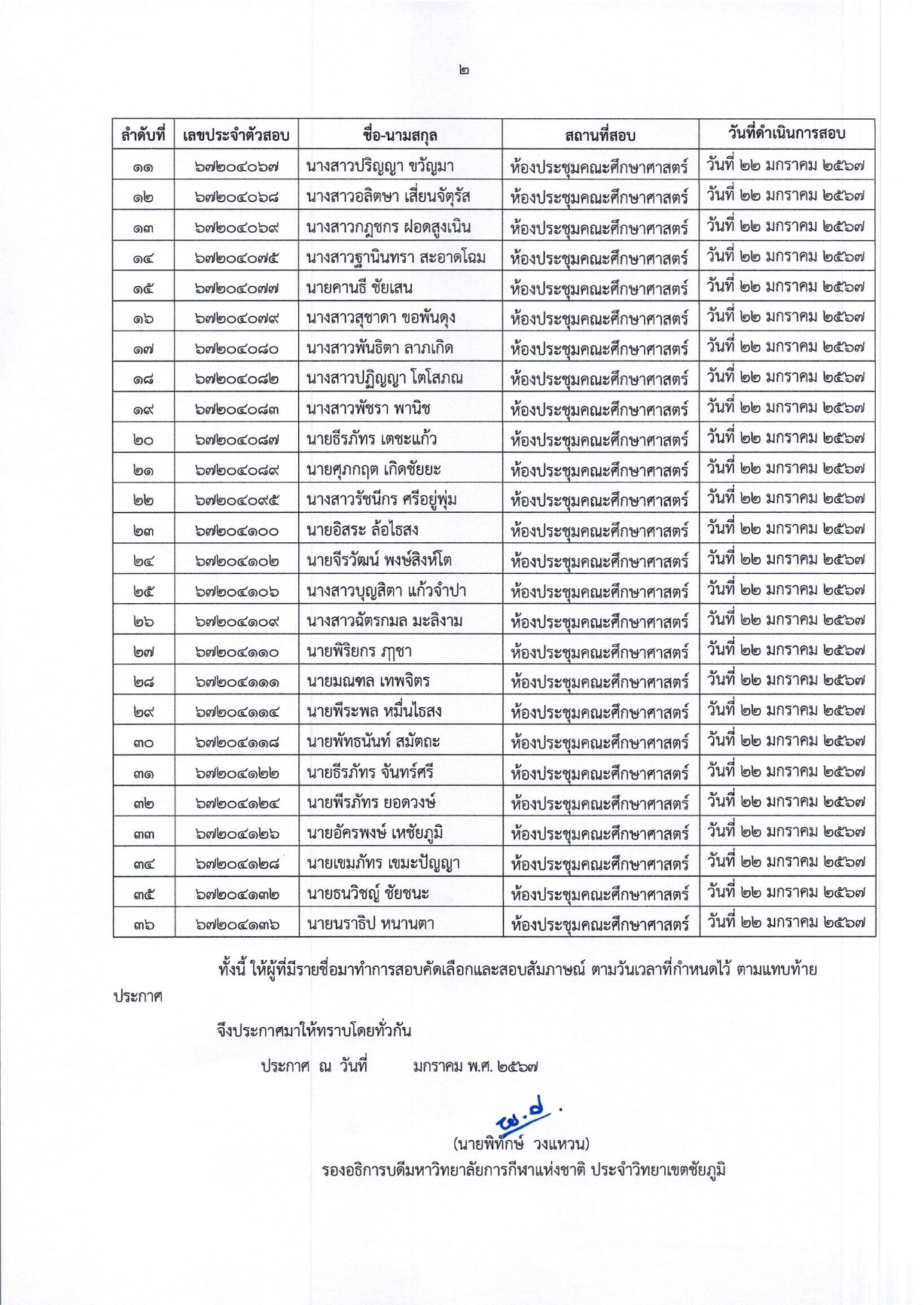 announcement eligible exam generate67 003